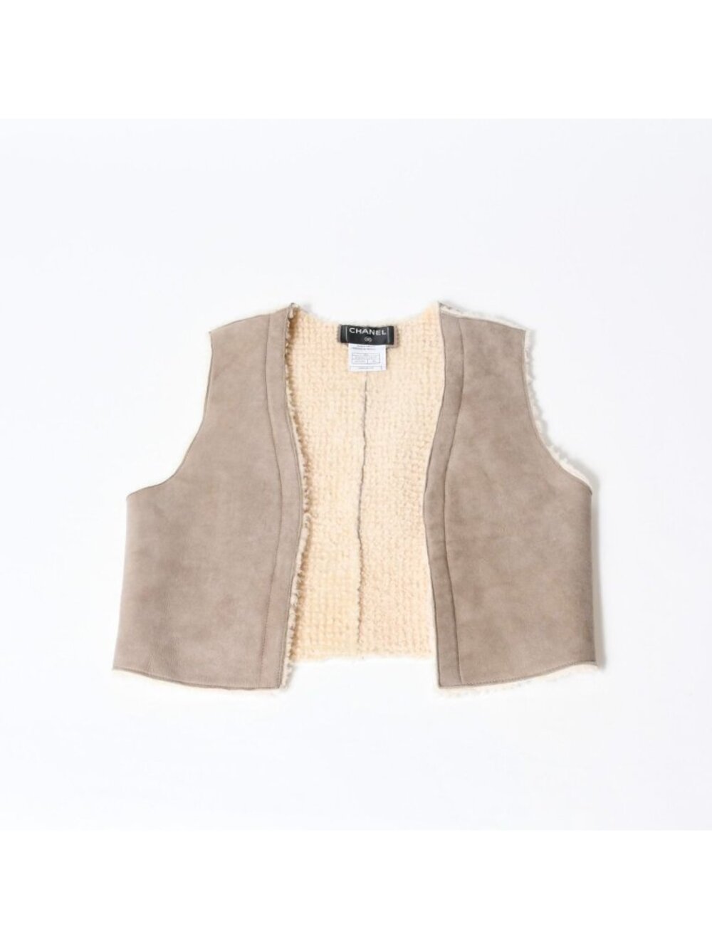 Chanel Shearling Vest CC Logo Wool Brown Beige Archive 4 34